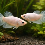 Betta spl. female Halfmoon White XL — pair in a planted aquarium — representative image - view 2