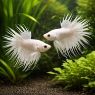 Betta spl. male crowntail white L — pair in a planted aquarium — representative image - view 2