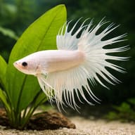 Betta spl. male crowntail white L — close view showing fin and scale detail — representative image - view 4
