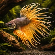 Betta spl. male crowntail yellow S — representative image - view 1