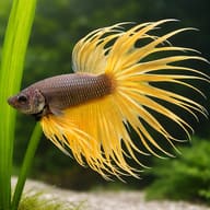 Betta spl. male crowntail yellow S — close view showing fin and scale detail — representative image - view 4