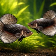 Betta spl. male giant dragon copper XL — pair in a planted aquarium — representative image - view 2