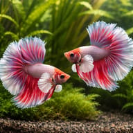 Betta spl. male halfmoon bicolor big ears XL — pair in a planted aquarium — representative image - view 2