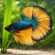 Betta spl. male Halfmoon Mustard XL — close view showing fin and scale detail — representative image - view 4