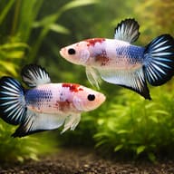 Betta spl. male plakat fancy color mix L — pair in a planted aquarium — representative image - view 2