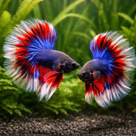 Betta spl. male rose tricolor XL — pair in a planted aquarium — representative image - view 2