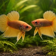 Betta spl. male Wild Benjarong yellow L — pair in a planted aquarium — representative image - view 2