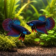 Betta spl. male Wild Buriram blue L — pair in a planted aquarium — representative image - view 2