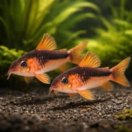 Group of Black Band Corys foraging in a planted aquarium - view 2