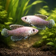 Black Pearlfish (Argolebias nigripinnis) pair with floating cover — planted view - view 2