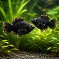 Pair of Black Balloon Mollies in a planted aquarium, representative illustration (Poecilia latipinna) — representative image - view 2