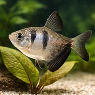 Black Widow Tetra (Gymnocorymbus ternetzi) and plant visual - view 4