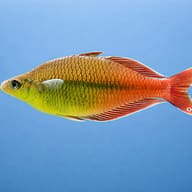 Bleher's Rainbowfish — Representative side profile of Chilatherina bleheri against a blue aquarium background - view 3