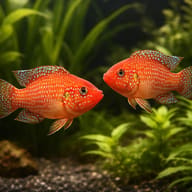 Pair of Blood-Red Jewel Cichlids in a planted aquarium setup — representative image - view 2