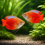Blood Red Dwarf Gourami — Blood Red — Labyrinth Fish & Gouramis UK — pair in a planted aquarium — representative image - view 2