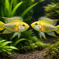 Blue Cheek Dwarf Cichlid — pair in a planted aquarium — representative image - view 2