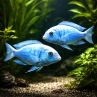 Blue Dolphin Cichlid — Lake Malawi Cichlids — pair in a planted aquarium — representative image - view 2