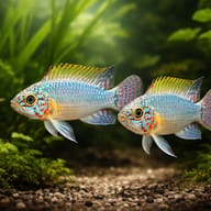 Blue Head Dwarf Cichlid — pair in a planted aquarium — representative image - view 2