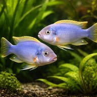 Blue Petrotilapia, Lavender (Petrotilapia tridentiger) — pair in a planted aquarium — representative image - view 2