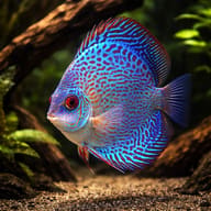 Blue Snakeskin Discus (Symphysodon spp.) in a warm planted aquarium — representative image - view 1