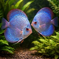 Blue Snakeskin Discus (Symphysodon spp.) pair in calm water — representative image - view 2