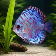 Blue Snakeskin Discus (Symphysodon spp.) showing blue maze pattern — representative image - view 4