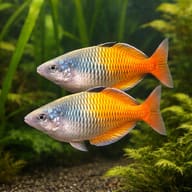 Boesemann's Rainbow Fish (Melanotaenia boesemani) pair in a planted aquarium - view 2