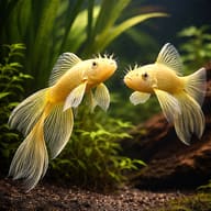 Gold Longfin Bristlenose Pleco — Bristlenose Pleco — Catfish cory pleco — pair in a planted aquarium — representative image - view 2