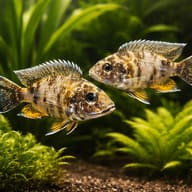 Orange Blanche Pecock Cichlid pair in a planted aquarium — representative image - view 2