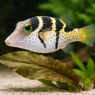 Illustrative Valentini Puffer (Canthigaster valentini) aquarium scene beside aquatic plants — representative image - view 4