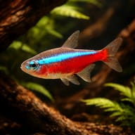 Cardinal Tetra Paracheirodon axelrodi in a planted aquarium with driftwood — representative image - view 2