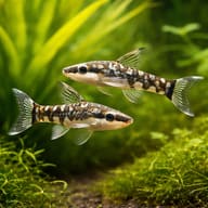Zebra Oto (Otocinclus cocama) pair in a planted aquarium - view 2