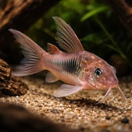 Bronze catfish (Corydoras aeneus long fin) in a planted aquarium - view 1