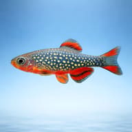 Celestial Pearl Danio side profile with red and black fin markings — representative image - view 3