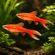 Barbus titteya long fin — Cherry Barb — Barbs UK — pair in a planted aquarium — representative image - view 2