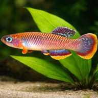 Cinnamon Killie (Fundulopanchax cinnamomeus) scale and plant reference view - view 4