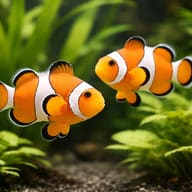 Clown anemonefish - Marine Aquarium Livestock (Amphiprion ocellaris) — Clown Anemonefish — pair in a planted aquarium - view 2