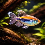 Congo Tetra (Phenacogrammus interruptus) driftwood aquarium view - view 2