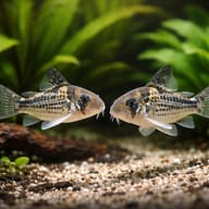 Corydoras loxozonus — Cory Catfish — Catfish cory pleco — pair in a planted aquarium — representative image - view 2