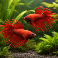 Crown Tail Male Betta pair in a planted aquarium — representative image - view 2