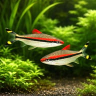 Representative Denison Barb shoal in a planted aquarium; one selected quantity supplies one fish and actual appearance varies - view 2