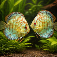 Discus blue turquoise — pair in a planted aquarium — representative image - view 2