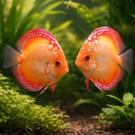 Discus pigeon blood — pair in a planted aquarium — representative image - view 2