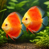 Discus yellow face red marlboro — pair in a planted aquarium — representative image - view 2
