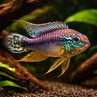 Caetei Dwarf Cichlid (Apistogramma caetei) in a planted aquarium - view 1