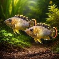 Nijsseni's Dwarf Cichlid (Apistogramma nijsseni) pair in a planted aquarium - view 2