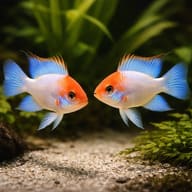 Electric Blue Ram (Papiliochromis ramirezi electric blue) pair in a planted aquarium - view 2