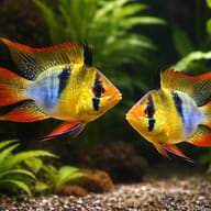 Balloon Ram Cichlid — Representative pair of Balloon Rams in a planted aquarium - view 2