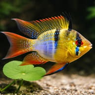 Representative Balloon Ram beside an aquarium plant for visual scale context — representative image - view 4