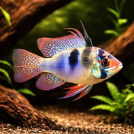 Illustration of an Assorted Ram Cichlid in a planted aquarium; not the exact fish supplied - view 2